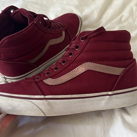 Vans Sk8 Hi Womens Size 7.5 Canvas Maroon with Rose Gold Hi Top Skate Shoe - Picture 2 of 7